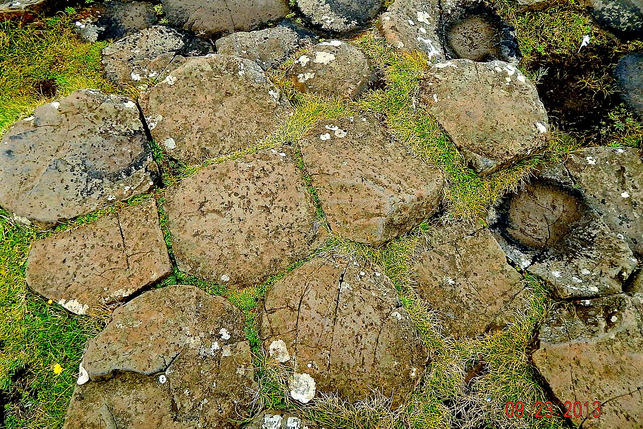 Tops of hexagonal basalt columns at the Giant's Causeway